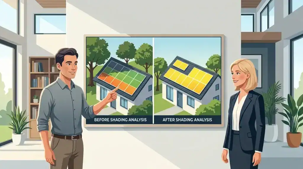 Comparison of solar shading analysis before and after installation.