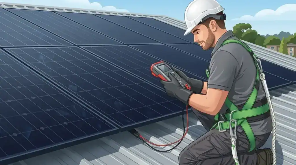 solar engineer testing solar panels