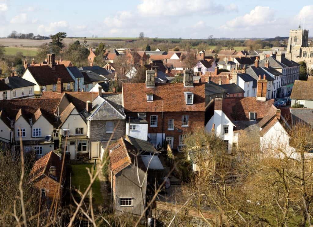 Clare, Suffolk, England UK in spring time - view from above