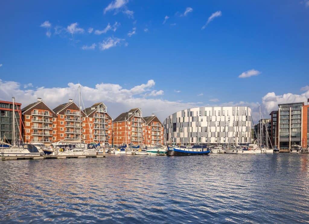 Ipswich waterfront and marina in Suffolk, UK