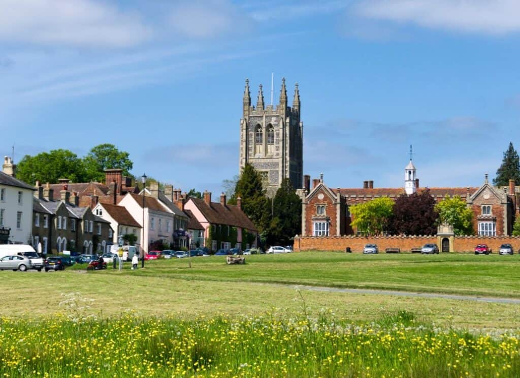 Holy Trinity Church, Long Melford, in Suffolk, England UK, seen from The Green